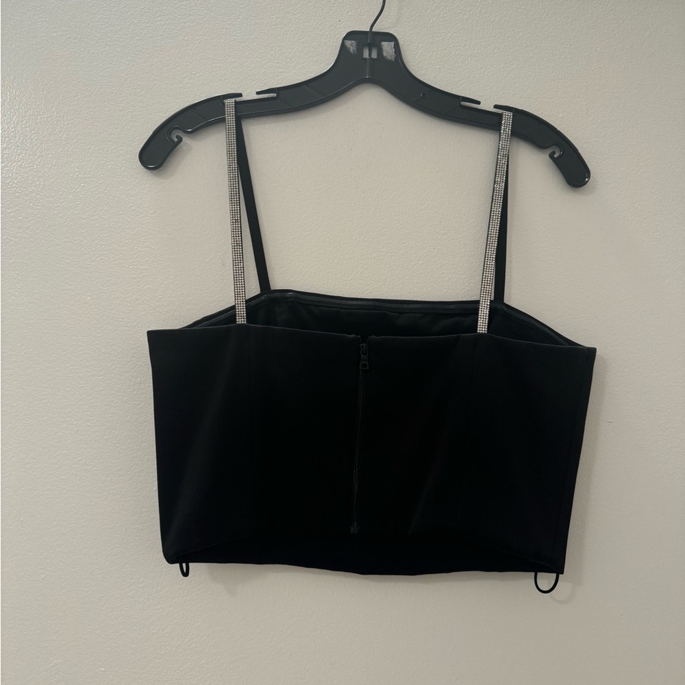 Worn once Alice and Olivia Black Women's Top with Rhinestone Straps - Picture 2 of 3